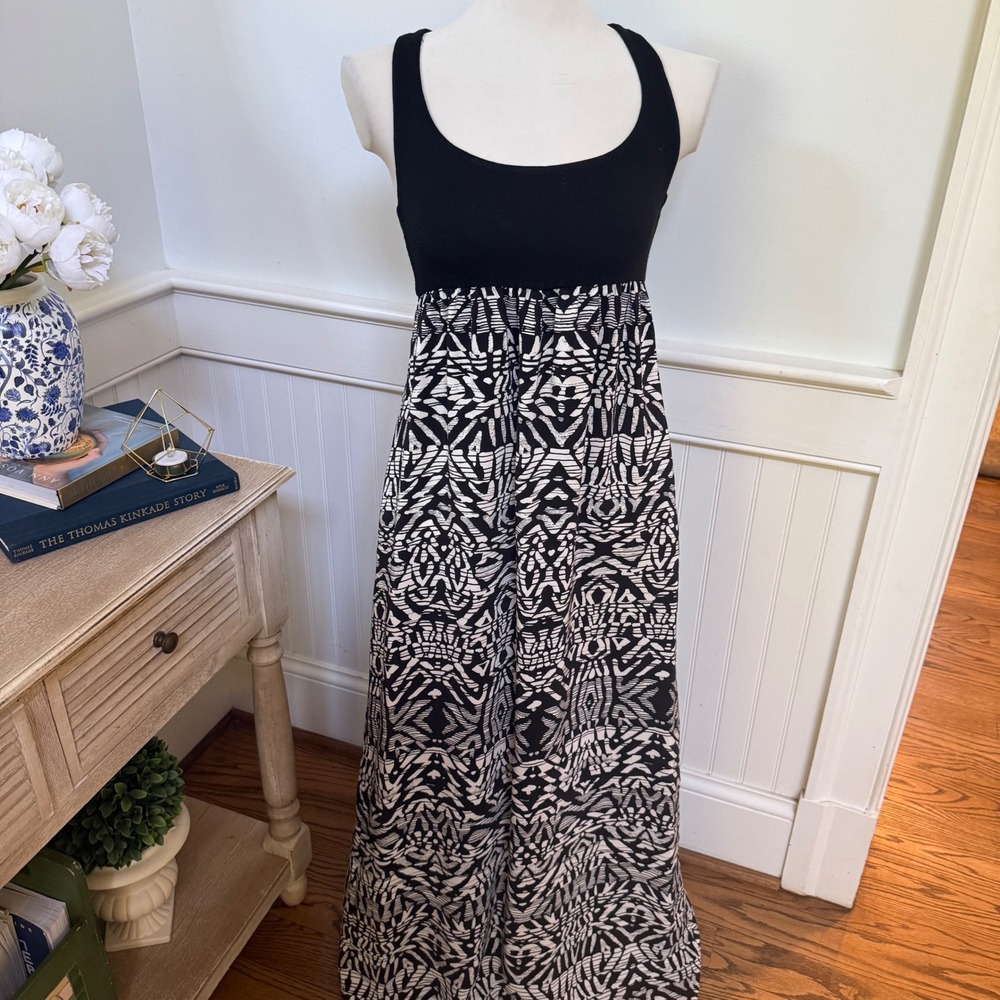 Alice + Trixie Womens XS Black White Silk Geometric Racerback Maxi Dress USA